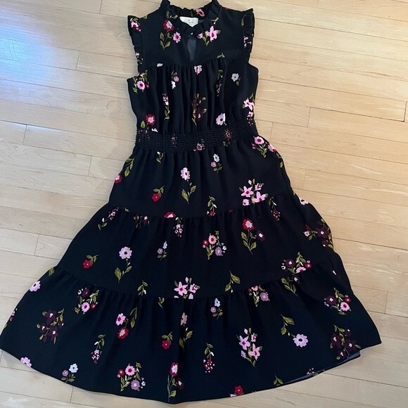 Kate Spade In Bloom Smocked Waist Dress in Ma Cherie Blackmulti XS NWOT - Picture 3 of 13